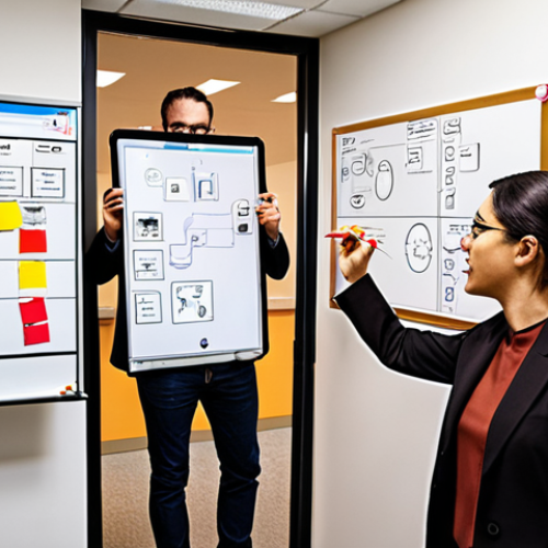 **

A diverse, multi-disciplinary team brainstorming using a digital whiteboard tool like Miro. Sticky notes, diagrams, and connections visually represent the flow of ideas and collaboration. Focus on the energy and engagement of the team members.

**