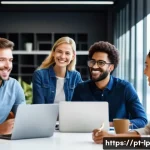 Home 22 고정관념을 피하는 직장 내 의사소통 - A diverse professional team in a modern Brazilian office setting, featuring men and women of differe...