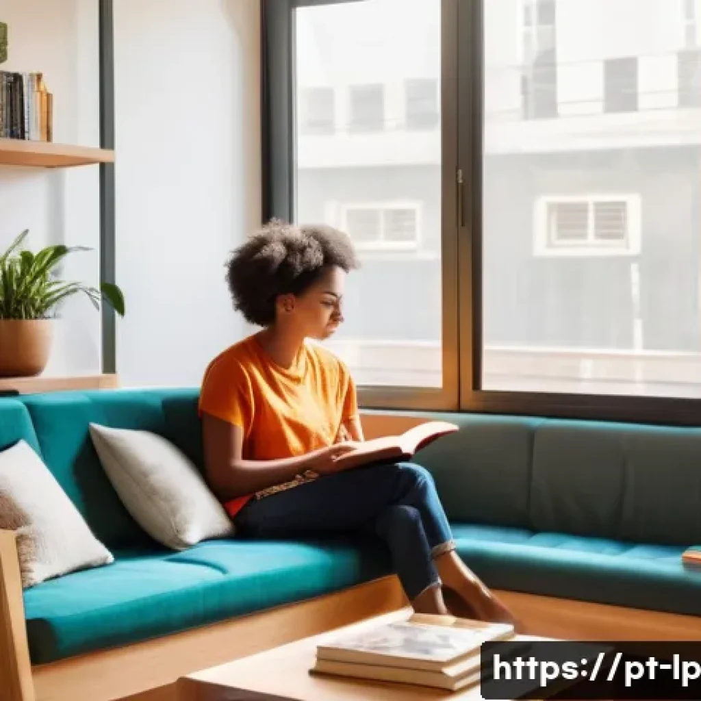 고정관념 없는 표현을 위한 독서 목록 - A cozy, sunlit reading nook in a modern Brazilian apartment, featuring a diverse group of young adul...