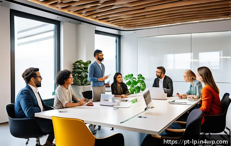 고정관념 없는 표현의 사회적 영향 - A modern, diverse workplace scene showing professionals of various ethnicities, ages, and genders co...